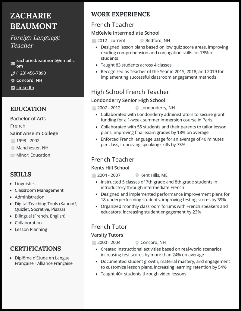3 Foreign Language Teacher Resume Examples For 2023