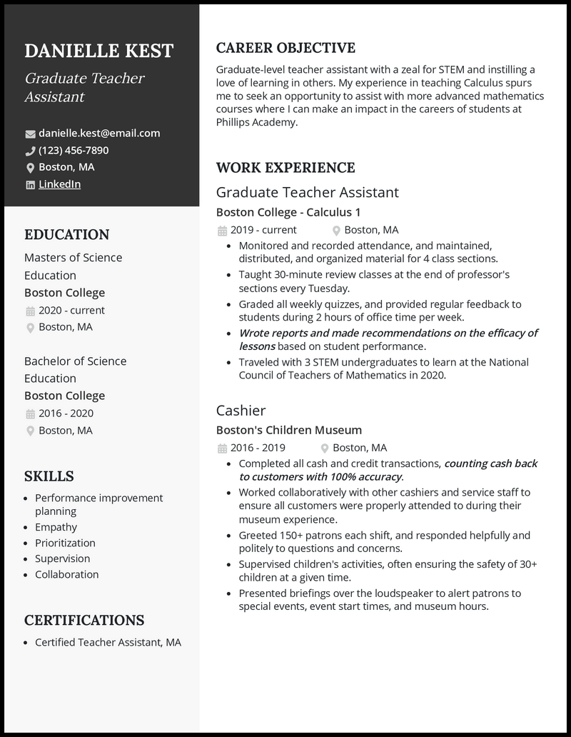 5 Real Graduate Teaching Assistant Resume Examples That Worked In 2024   Graduate Teaching Assistant Elegant Resume Example 