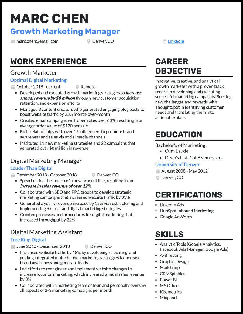 3 Growth Marketing Manager Resume Examples & Templates [Edit Free]