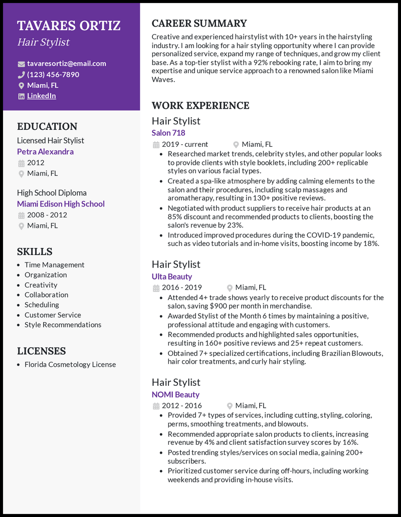 7 Hair Stylist Resume Examples That Worked in 2023