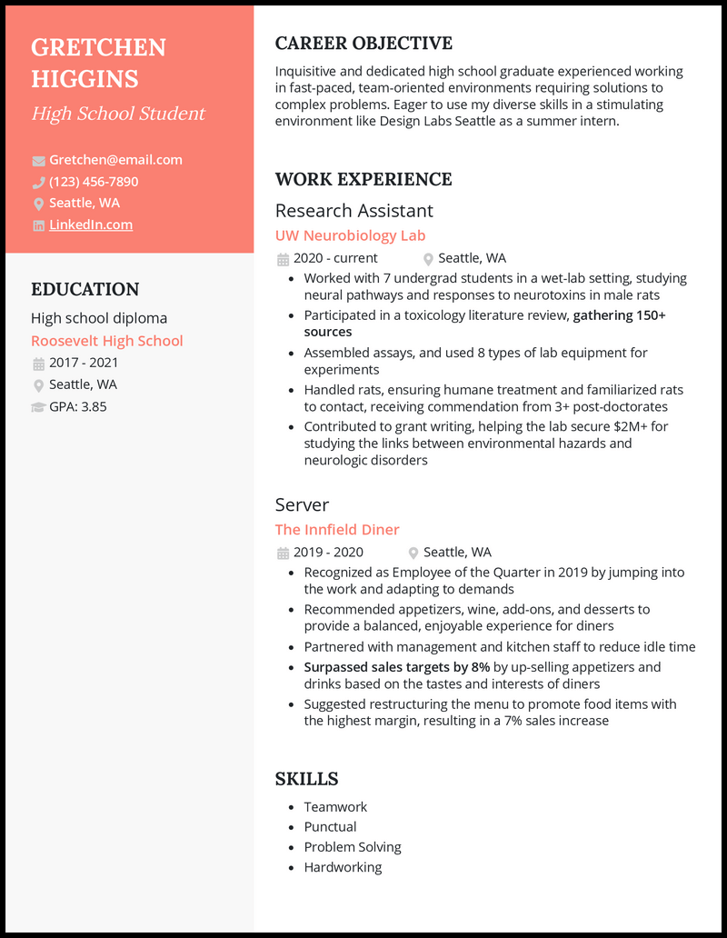 3 High School Student for College Resume Examples