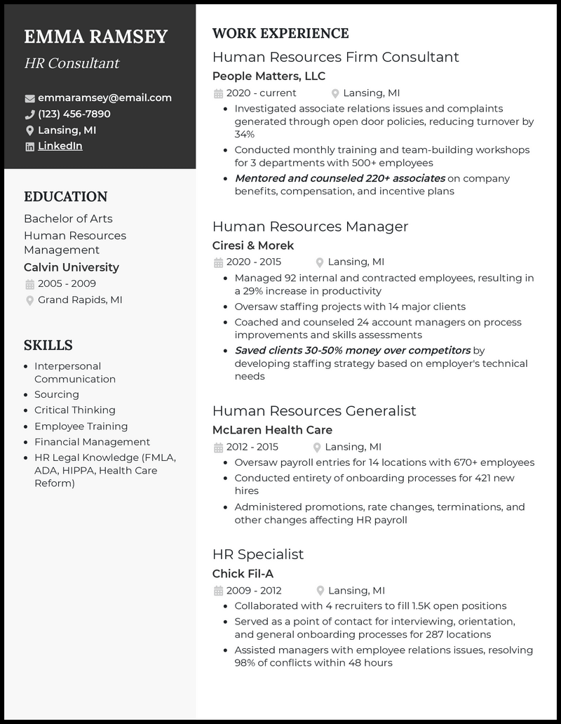 3 HR Consultant Resume Examples For 2024
