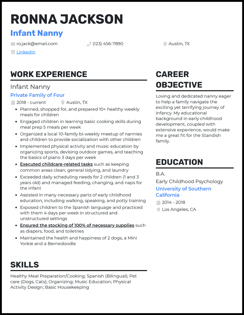 3 Infant Nanny Resume Examples For 2023