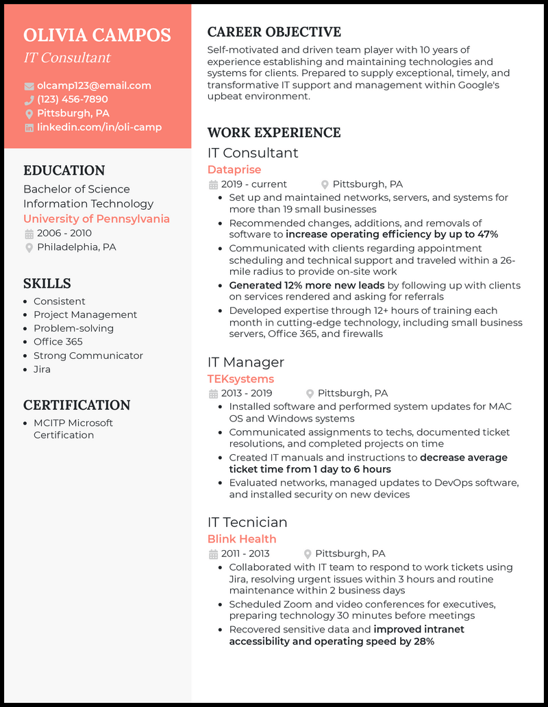 5 IT Consultant Resume Examples For 2024