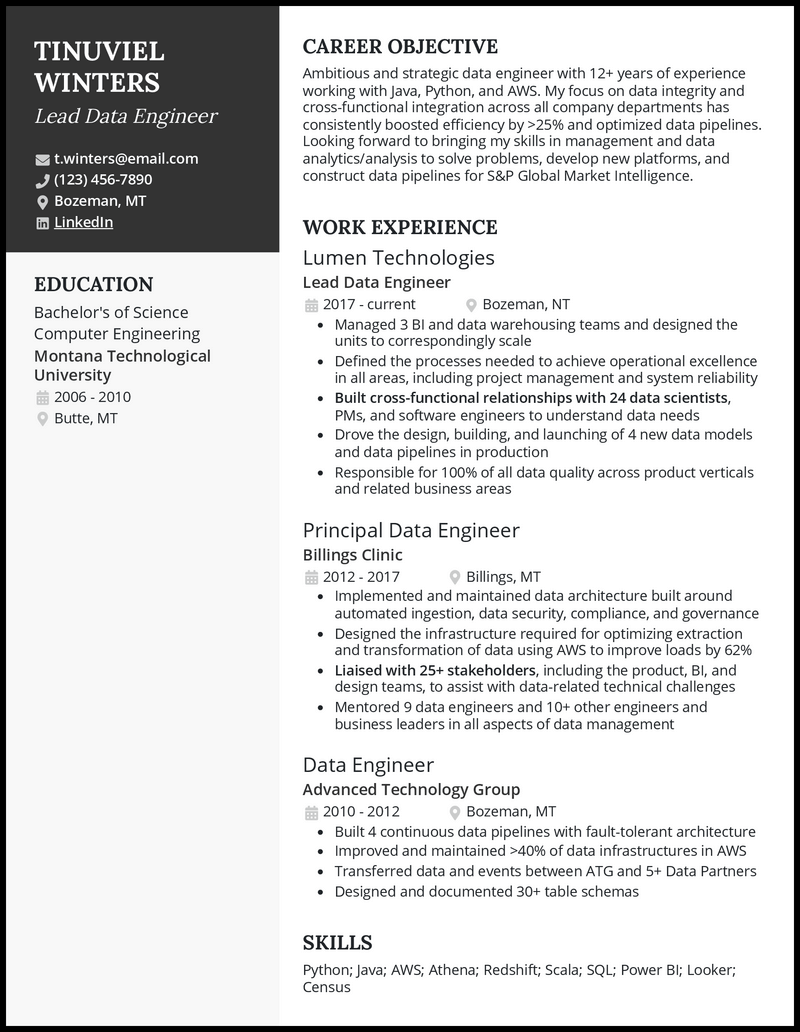 5 Lead Data Engineer Resume Examples for 2024