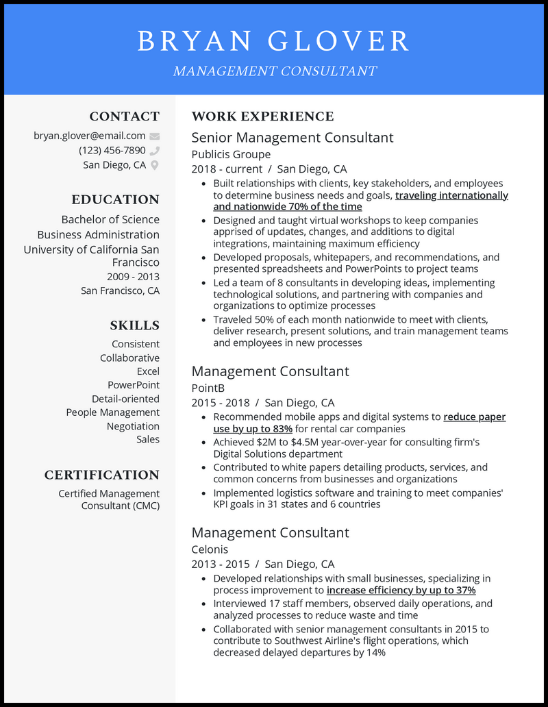 3 Management Consultant Resume Examples for 2024