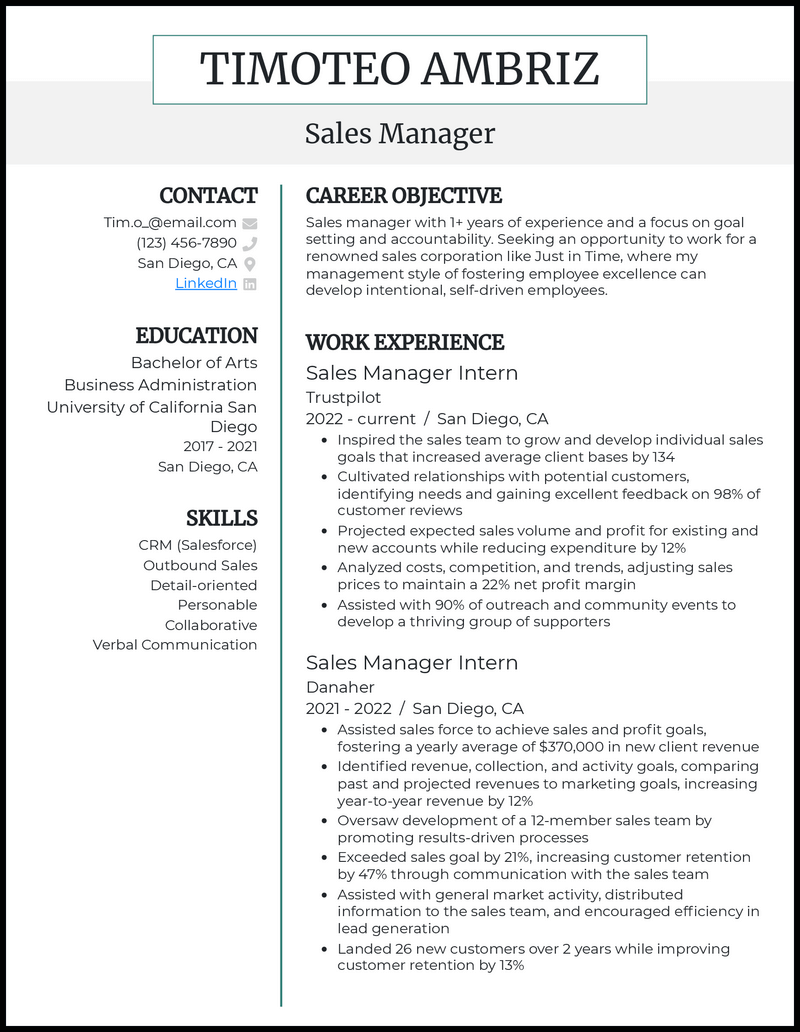 9 Sales Manager Resume Examples That Work for 2023