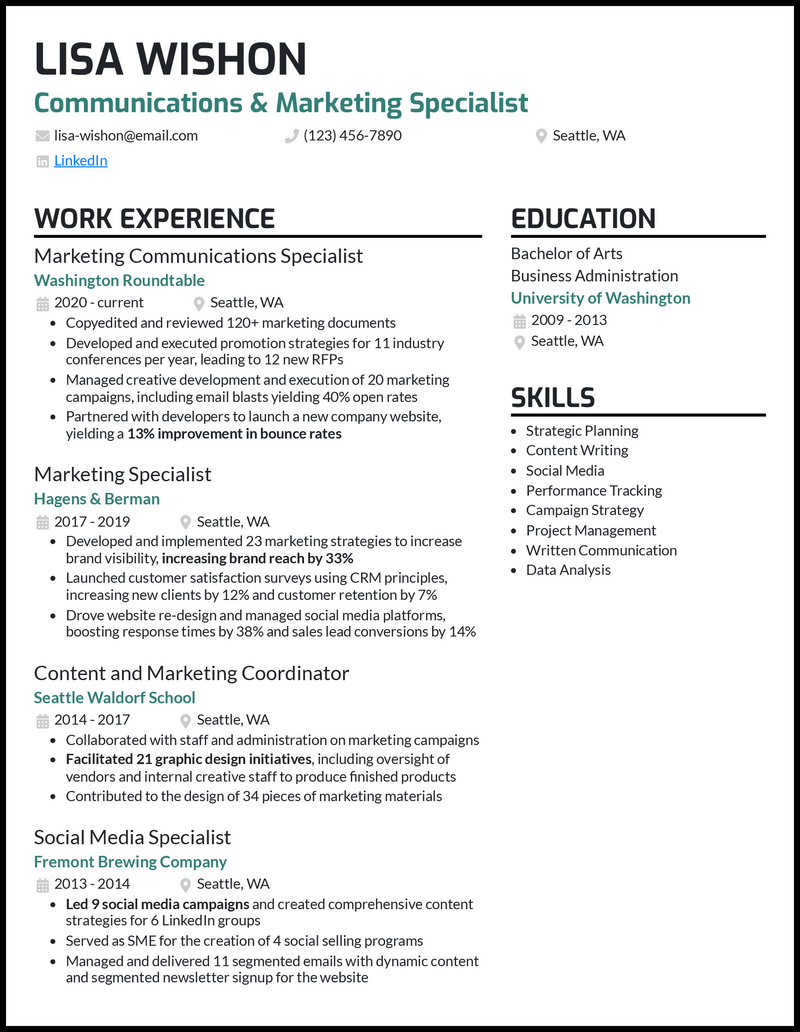 3 Marketing Communications Specialist Resume Examples & Templates [Edit Free]