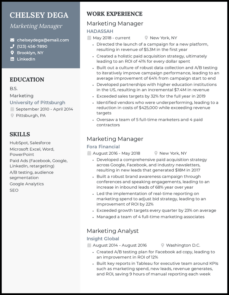 13 Marketing Manager Resume Examples for 2024