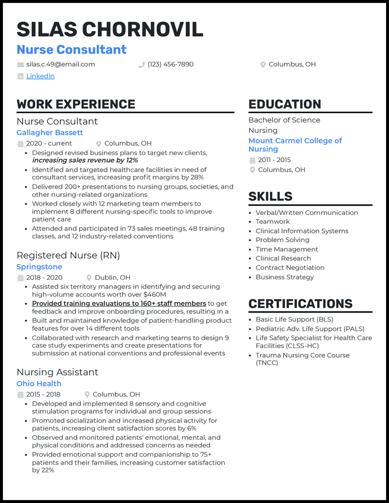 3 Nurse Consultant Resume Examples For 2024