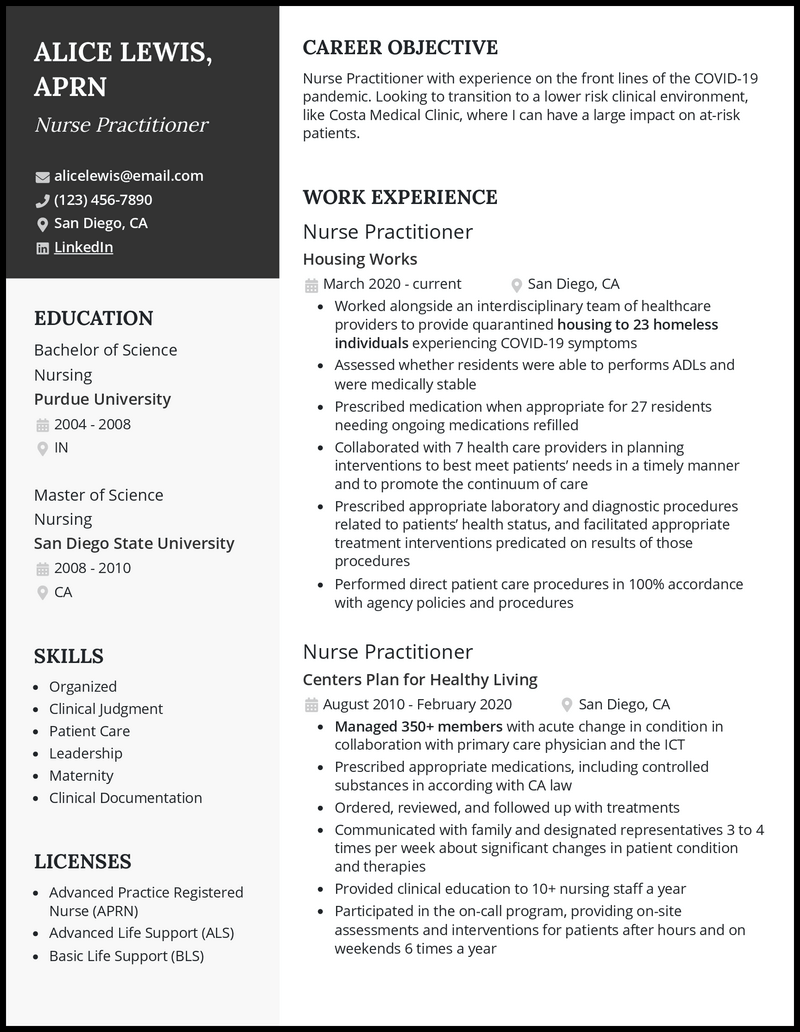 free nurse pracitioner resume template