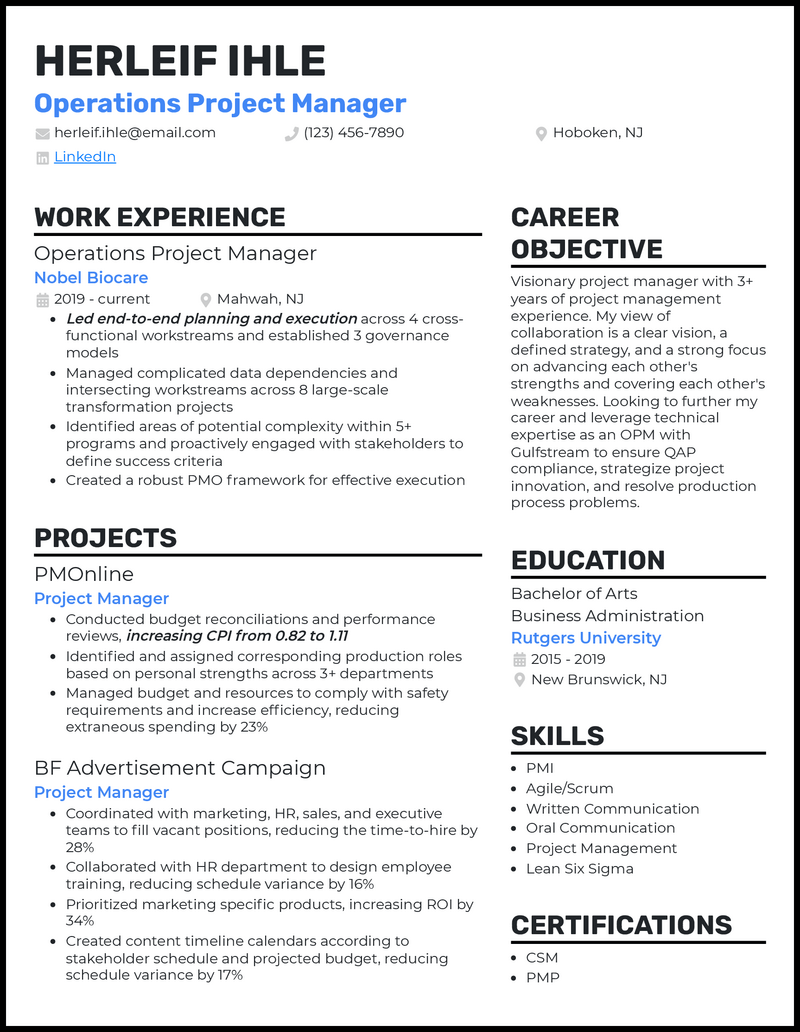 3 Operations Project Manager Resume Examples For 2024