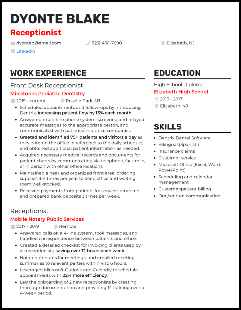 7 Receptionist Resume Examples for 2024