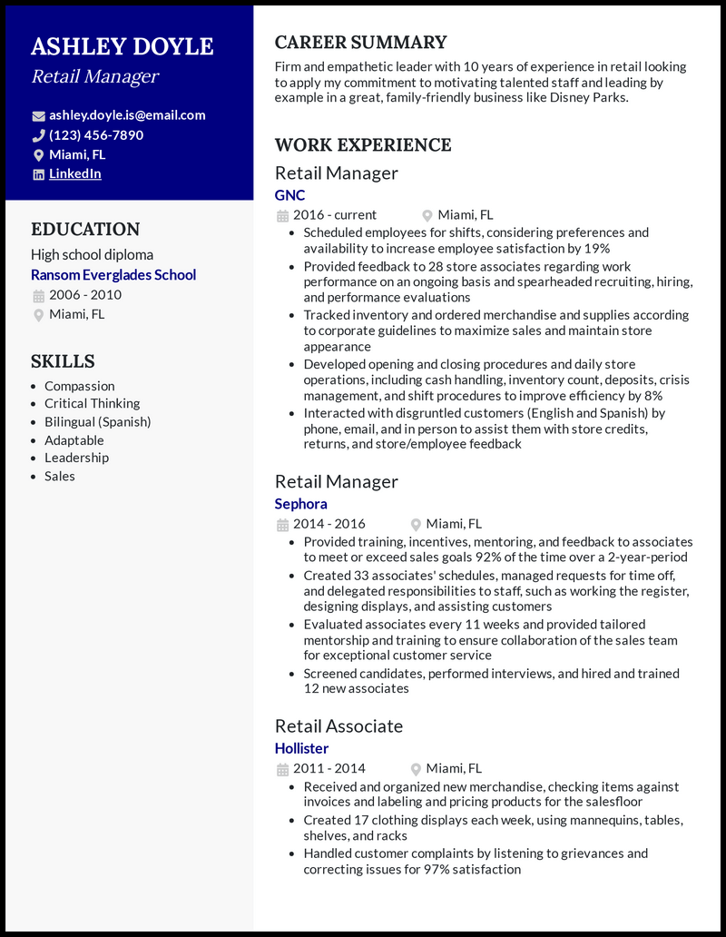 7 Retail Manager Resume Examples for 2023