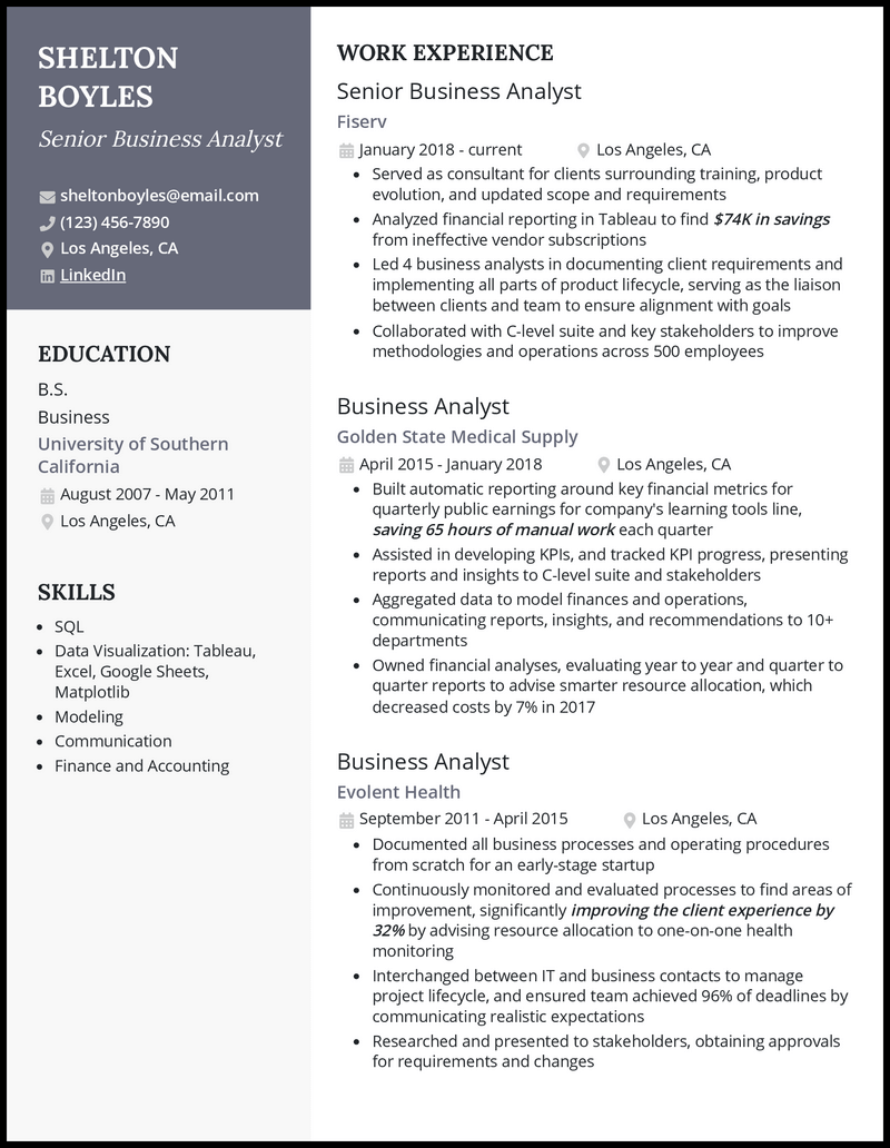 5 Senior Business Analyst Resume Examples for 2023
