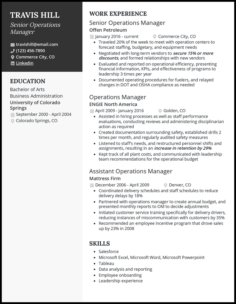 3 Senior Operations Manager Resume Examples for 2024