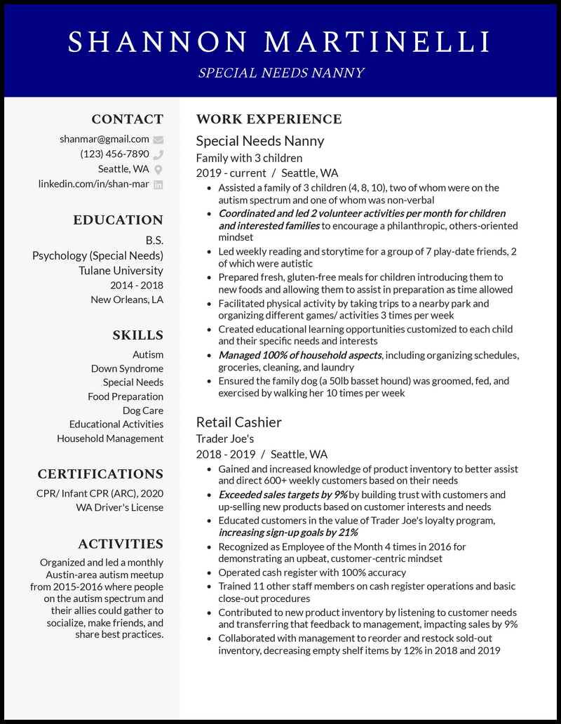 3 Special Needs Nanny Resume Examples for 2024