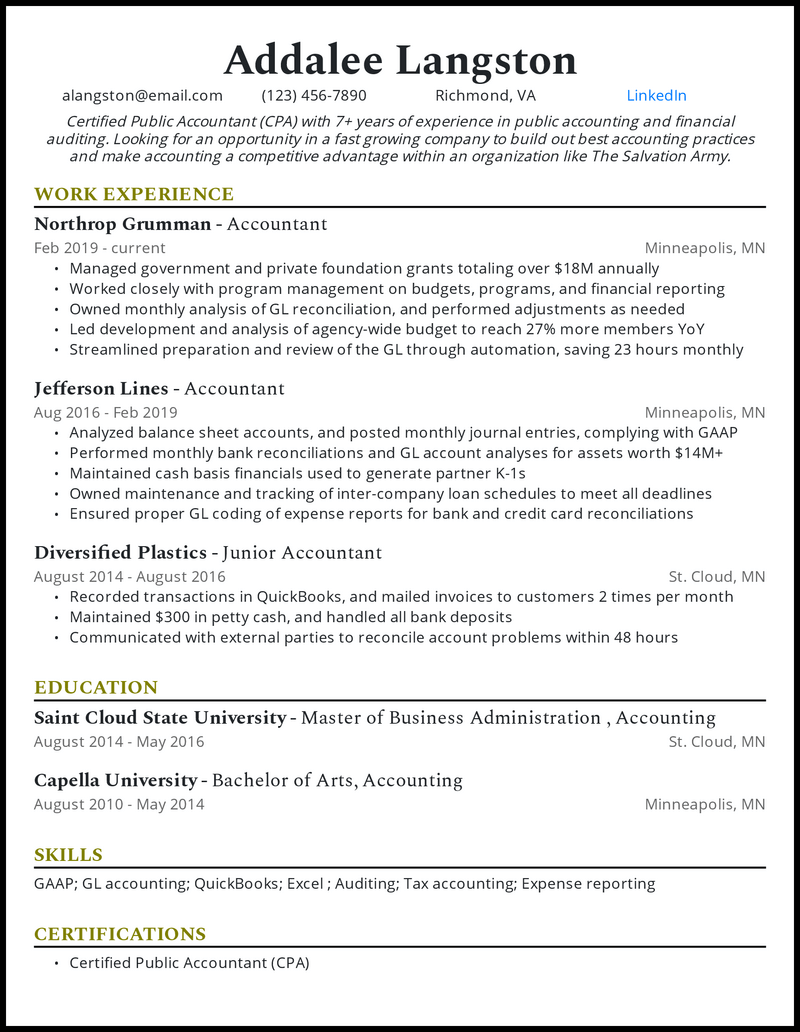 Accountant Resume Example 