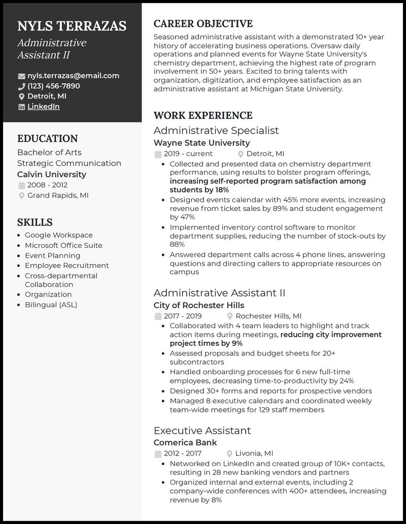 3 Administrative Assistant II Resume Examples for 2024