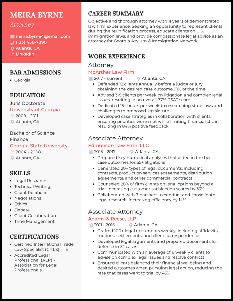 9 Attorney Resume Examples & Free Templates in 2023