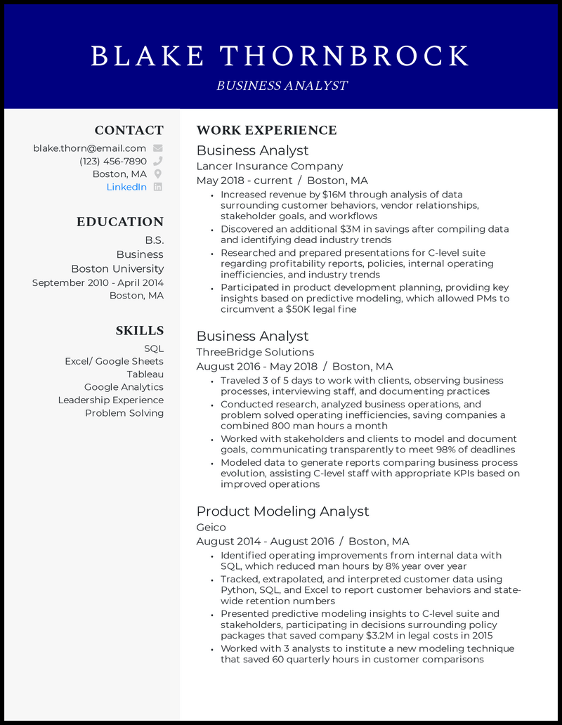 19 Business Analyst (BA) Resume Samples for 2024