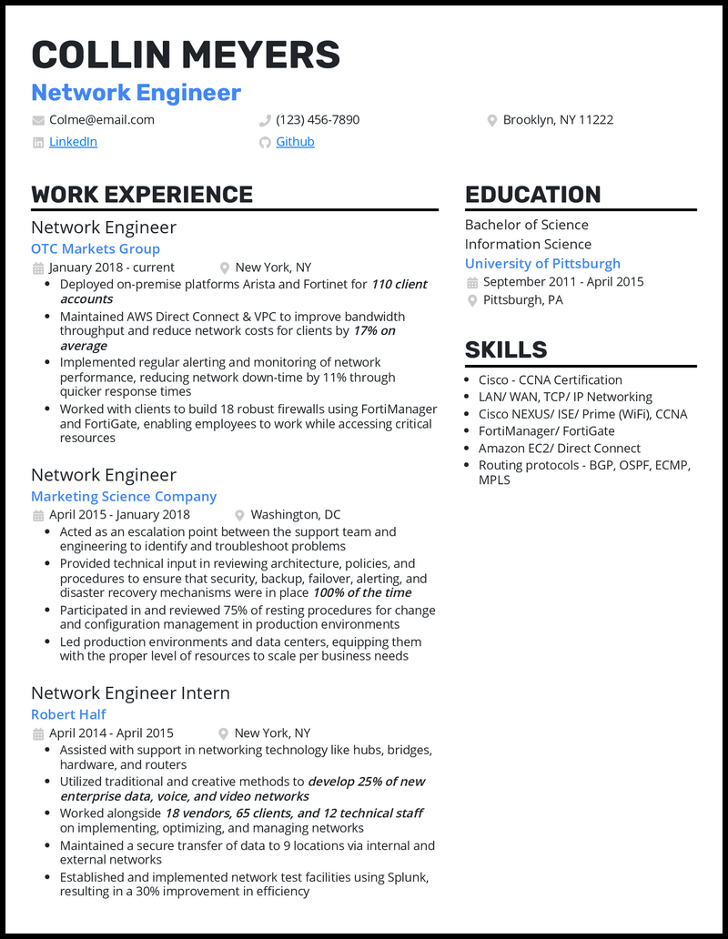 3 CCNA Network Engineer Resume Examples & Templates