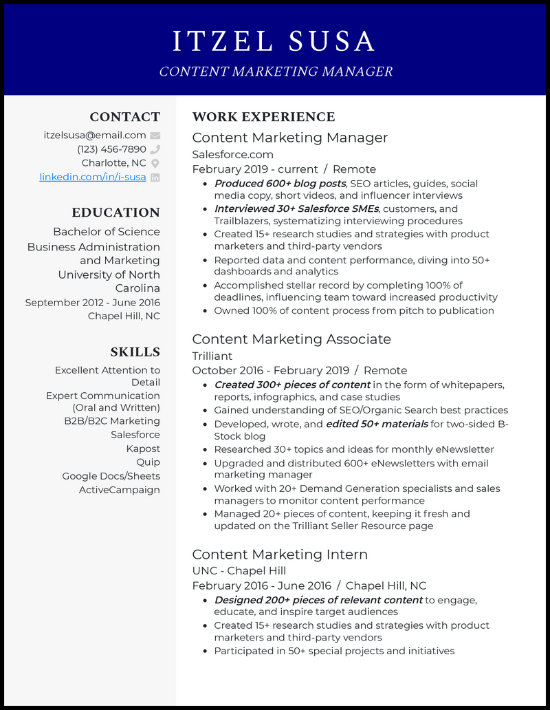 3 Content Marketing Manager Resume Examples for 2023