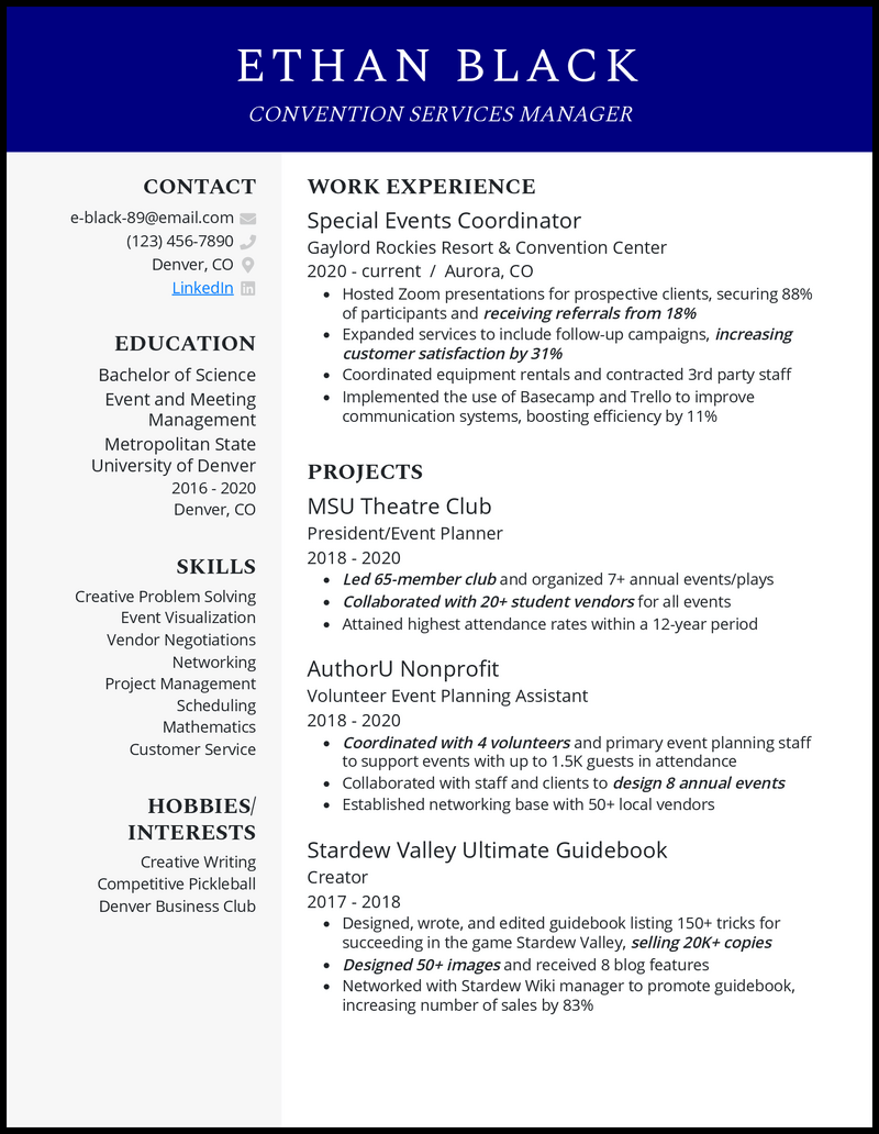 3 Convention Services Manager Resume Examples for 2024