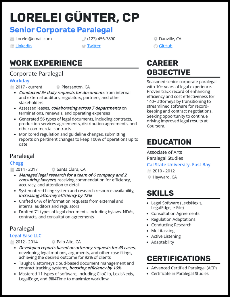 3 Corporate Paralegal Resume Examples Built for 2024