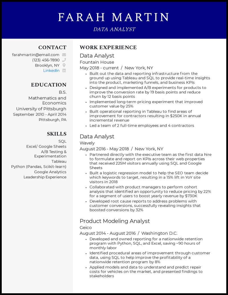 27 Data Analyst Resume Examples for 2024