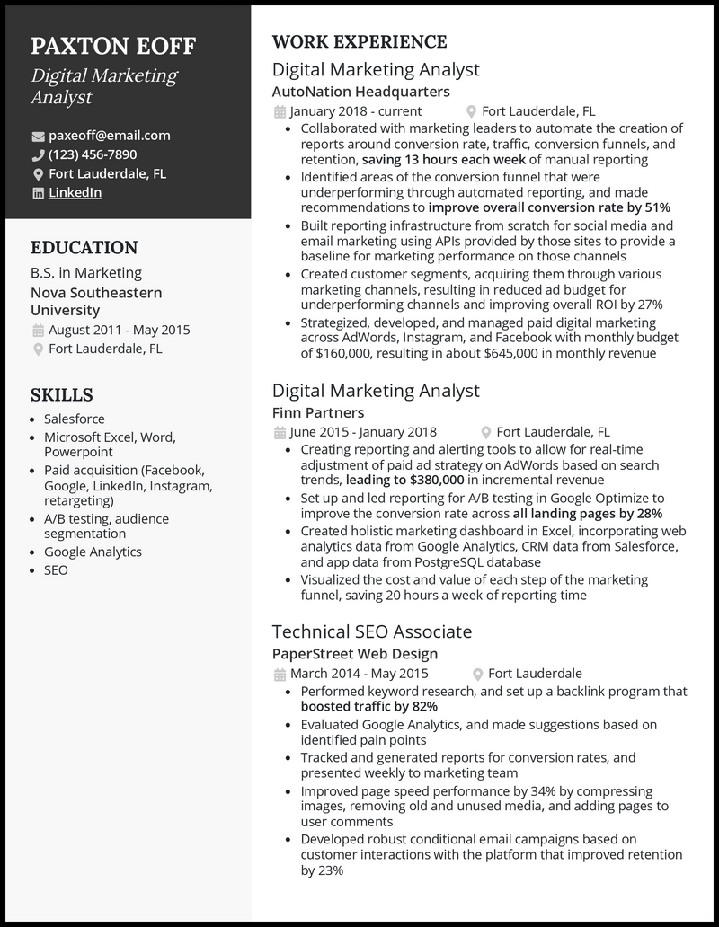 3 Digital Marketing Analyst Resume Examples for 2024