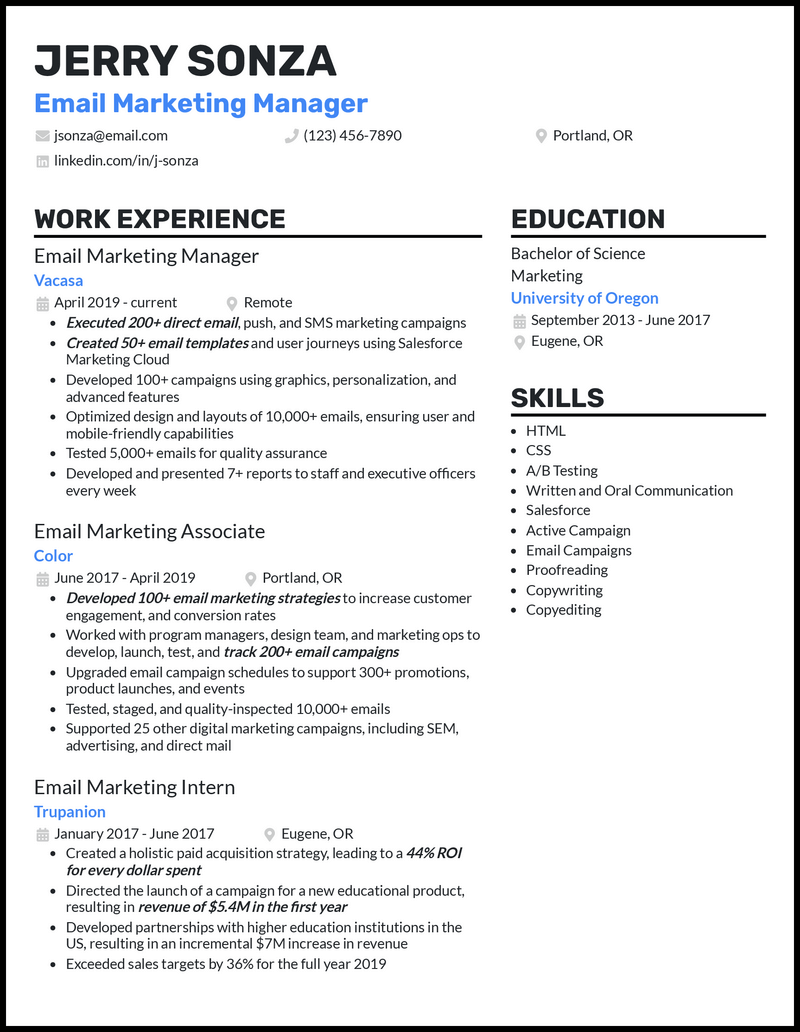 3 Email Marketing Manager Resume Examples for 2024