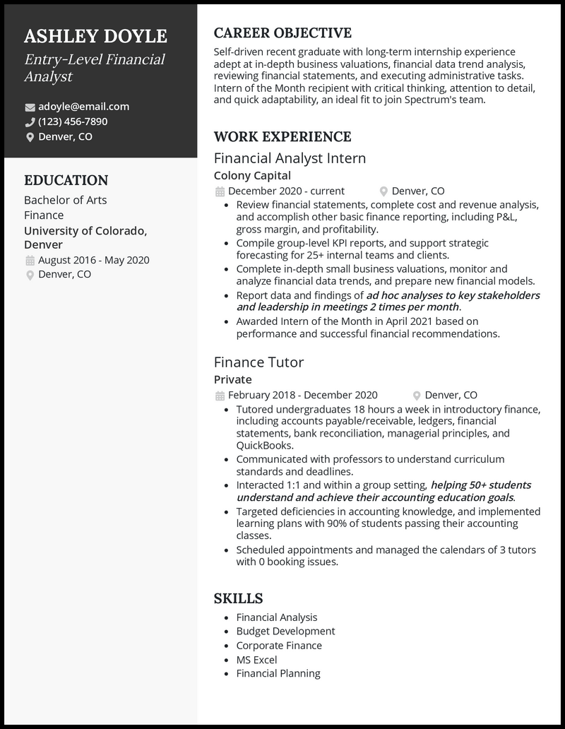 3 Entry-Level Financial Analyst Resume Examples in 2024