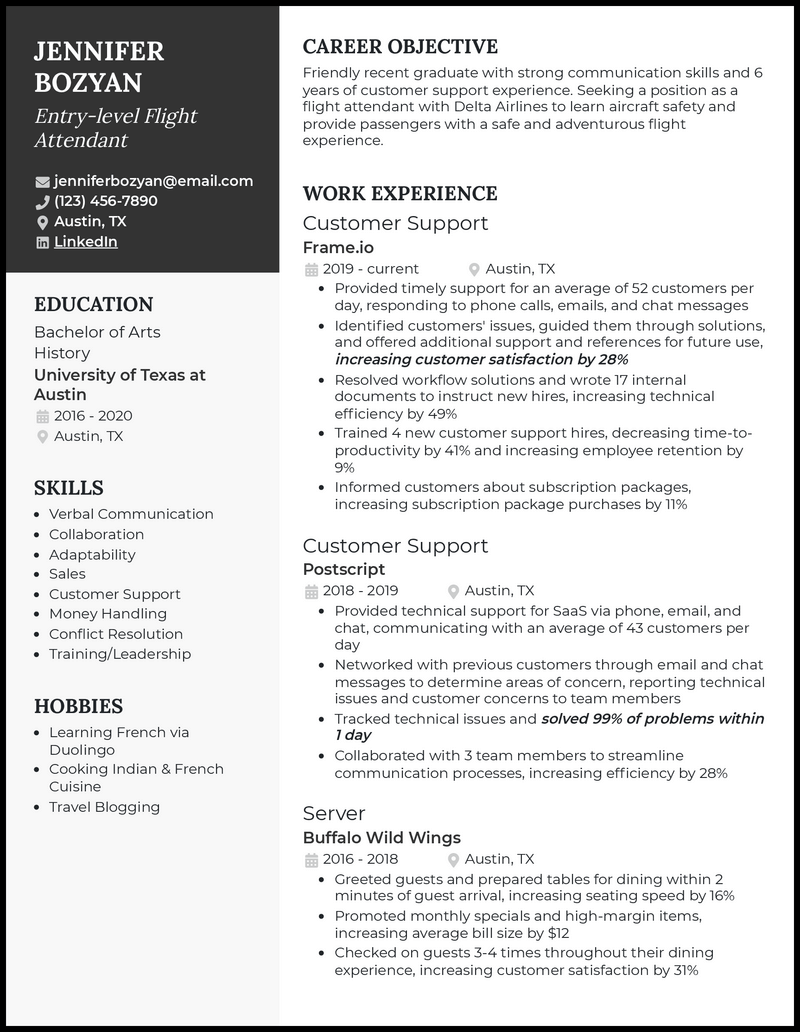 3 Real Entry-Level Flight Attendant Resume Examples That Worked in 2024