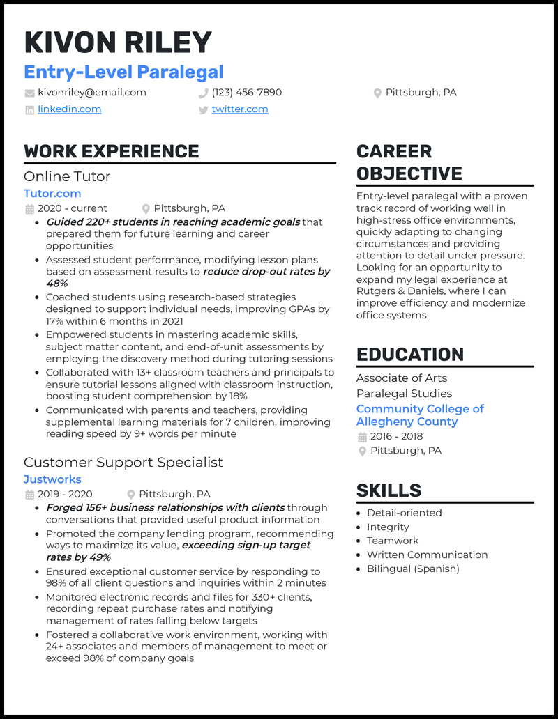 3 Entry-Level Paralegal Resume Examples Working in 2024