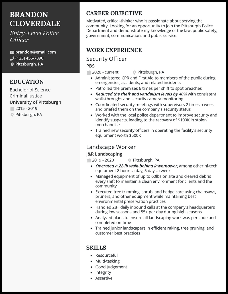 5 Entry-Level Police Officer Resume Examples for 2024