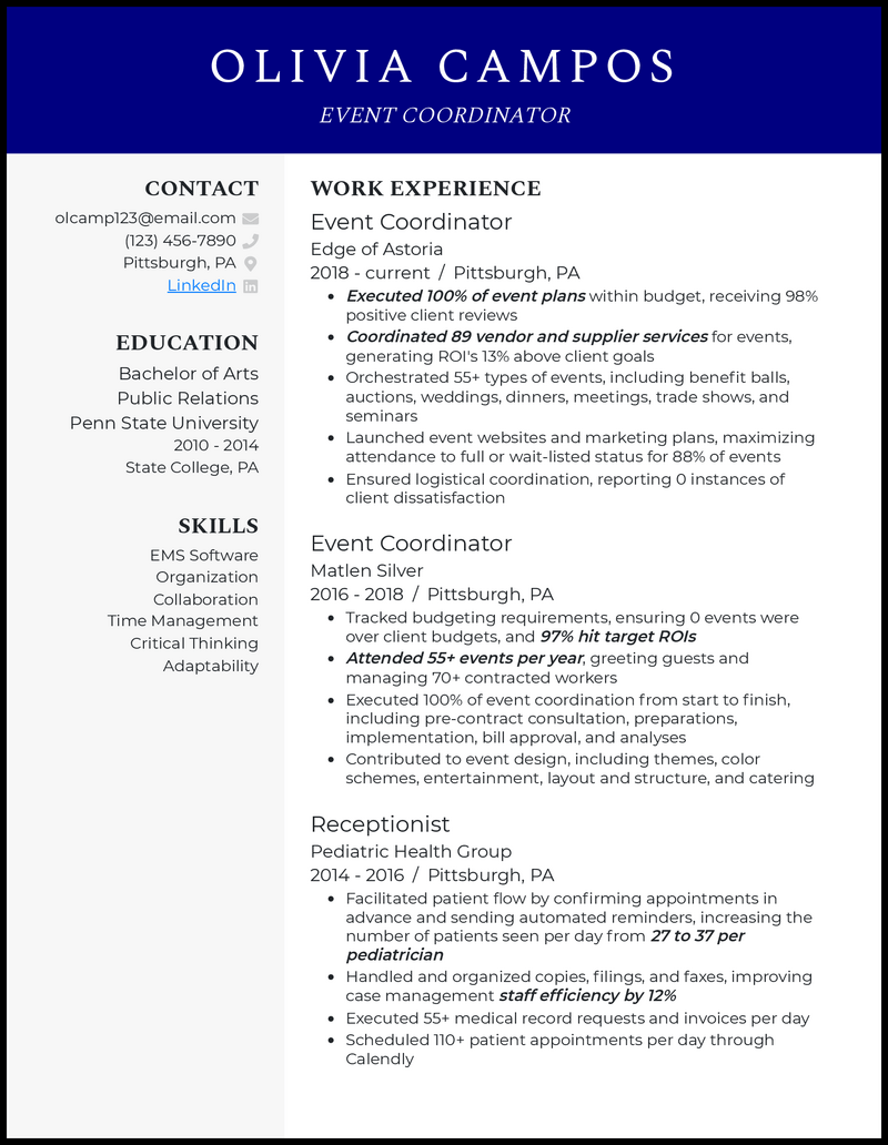 3 Event Coordinator Resume Examples for 2023