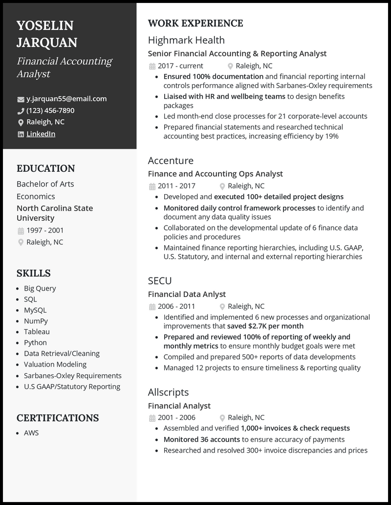 3 Financial Accountant Analyst Resume Examples for 2024