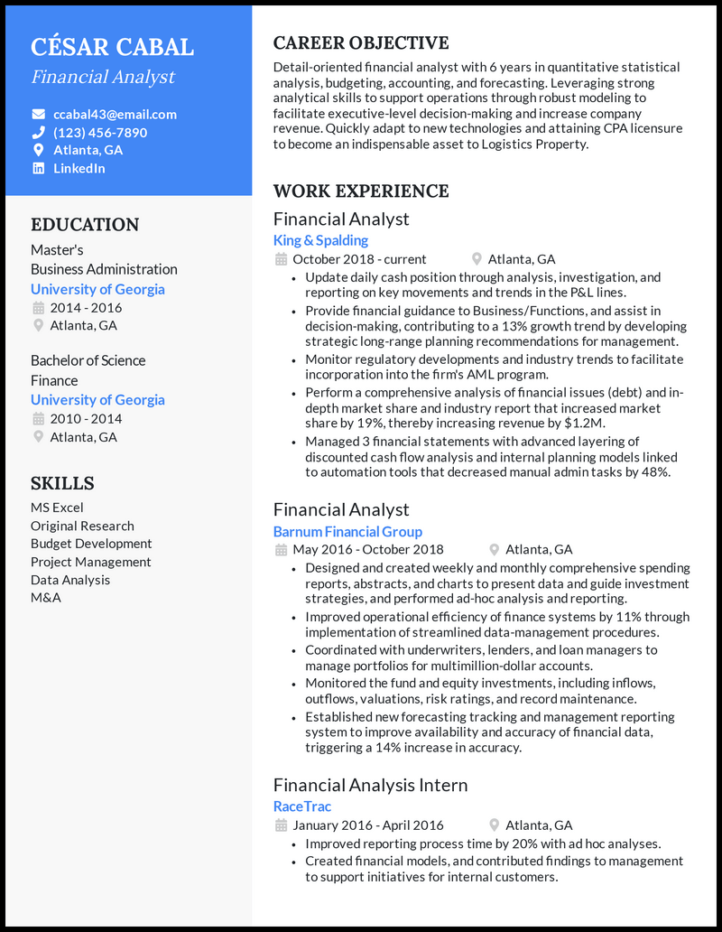 11 Real Financial Analyst Resume Examples That Worked in 2023