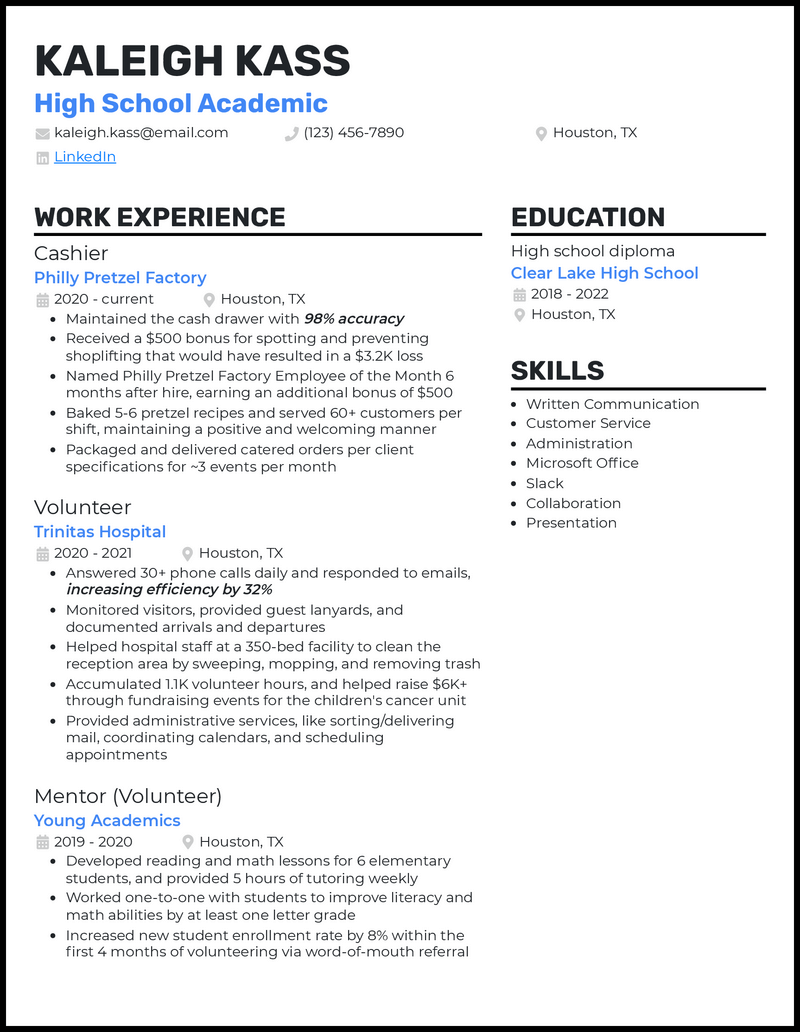 3 High School Academic Resume Examples for 2023