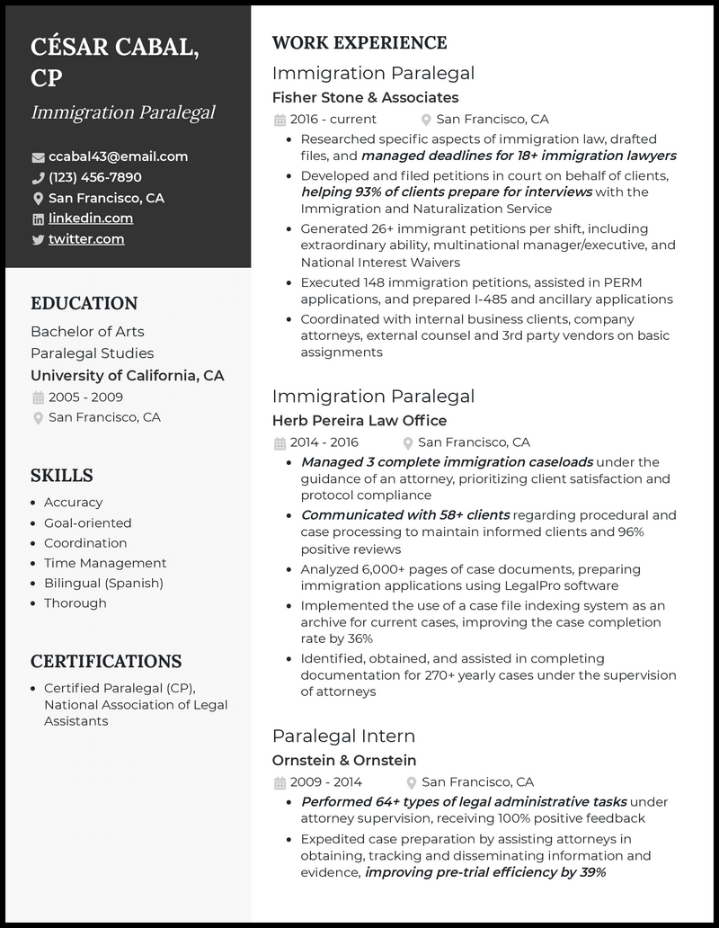 5 Immigration Paralegal Resume Examples & Templates [Edit Free]