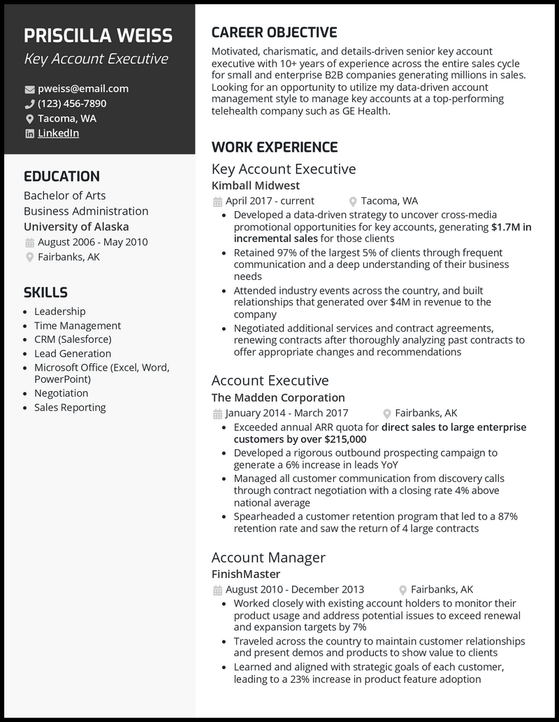 3 Key Account Executive Resume Examples for 2023
