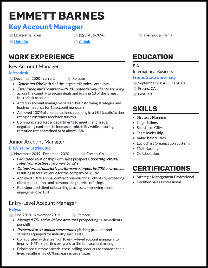 3 Key Account Manager Resume Examples Created for 2024