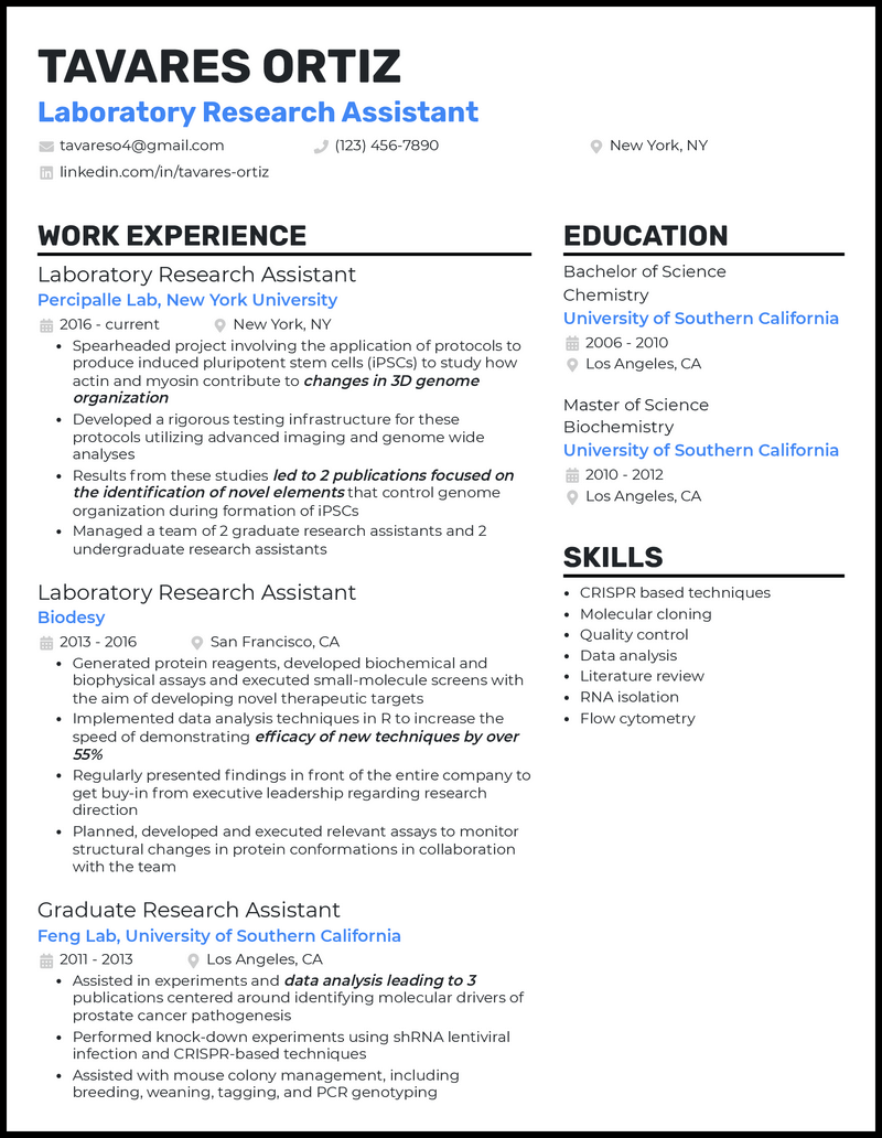 3 Laboratory Research Assistant Resume Examples in 2024