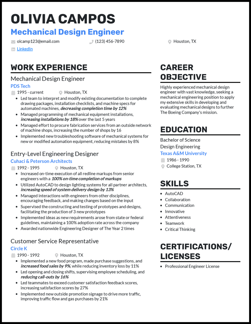 3 Mechanical Design Engineer Resume Examples for 2024