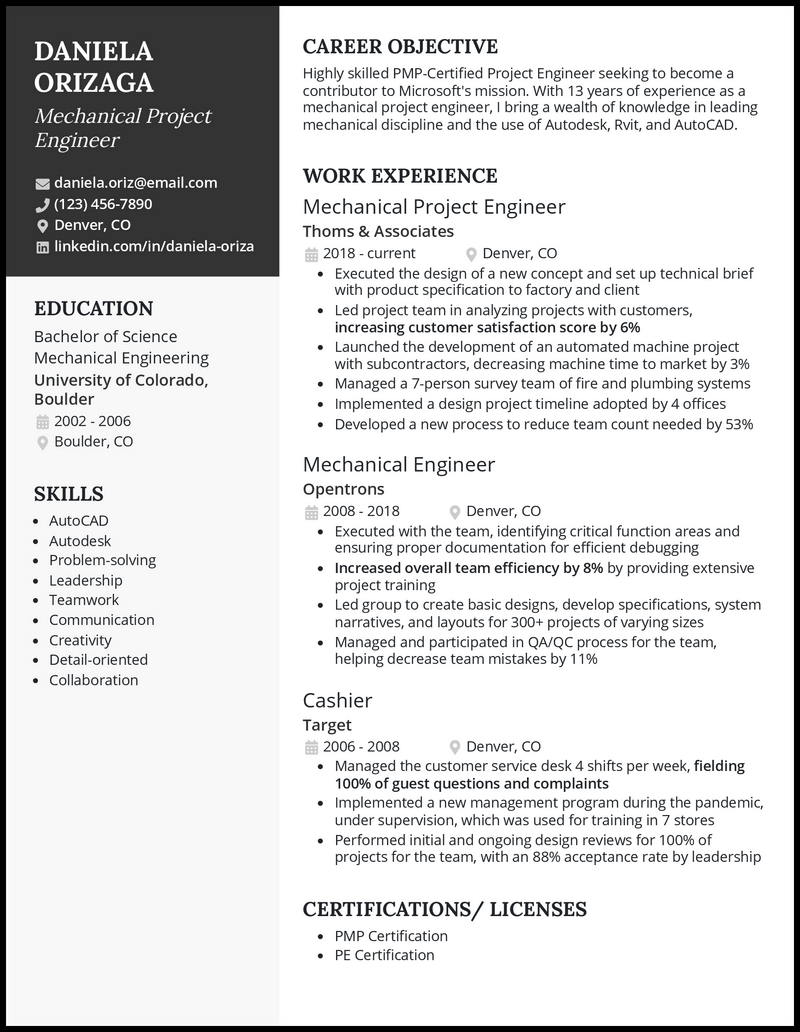 3 Mechanical Project Engineer Resume Examples for 2023
