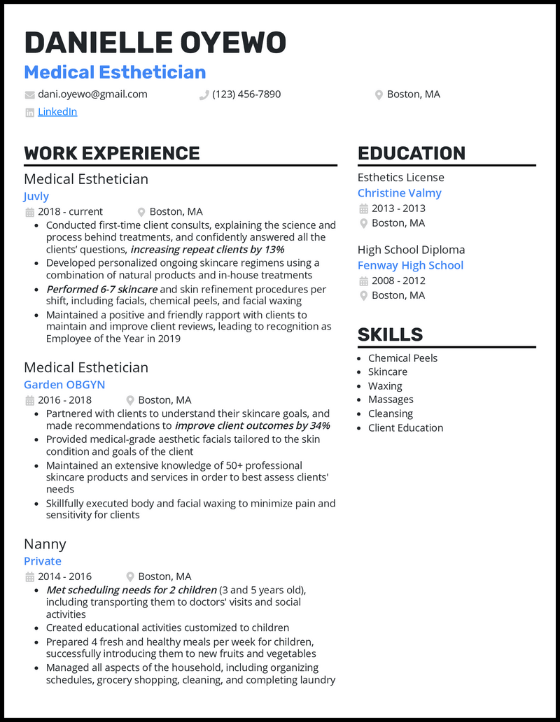 3 Medical Esthetician Resume Examples & Templates [Edit Free]