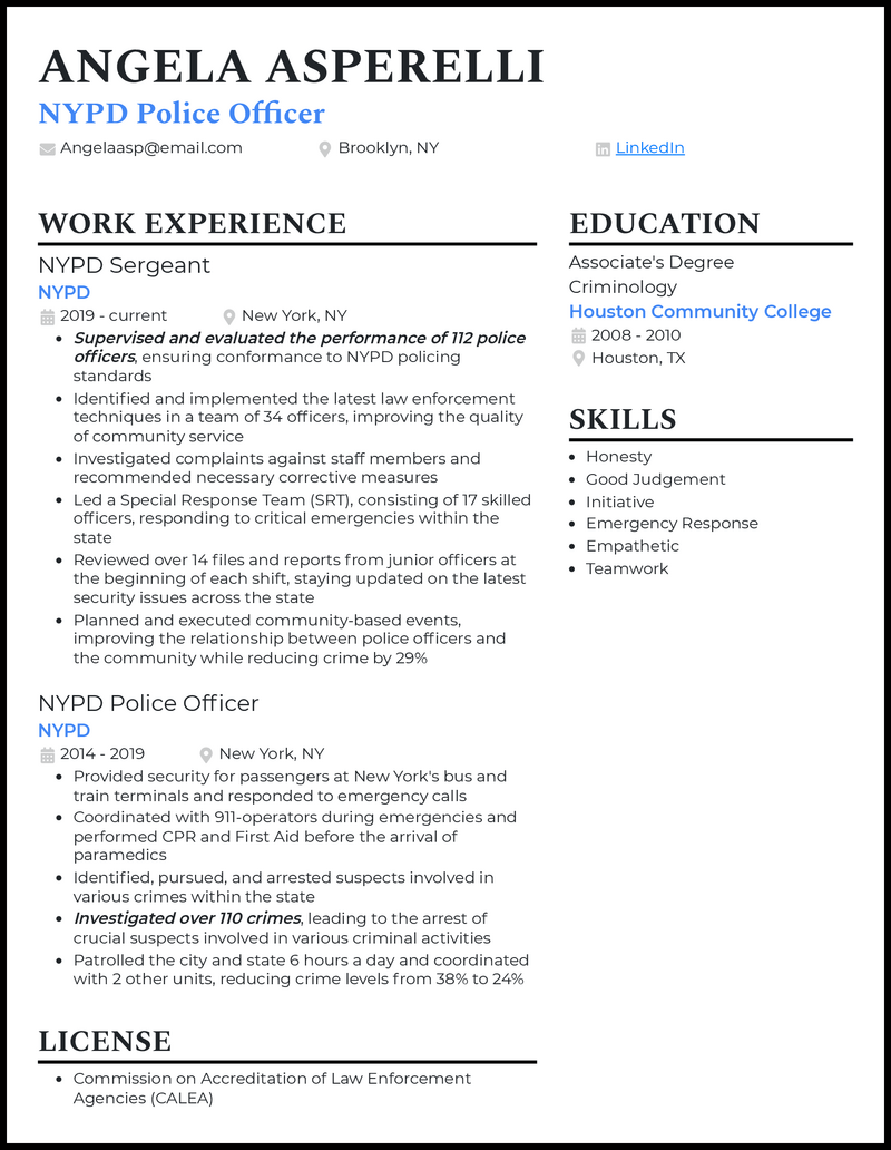 3 NYPD Police Officer Resume Examples That Work in 2024