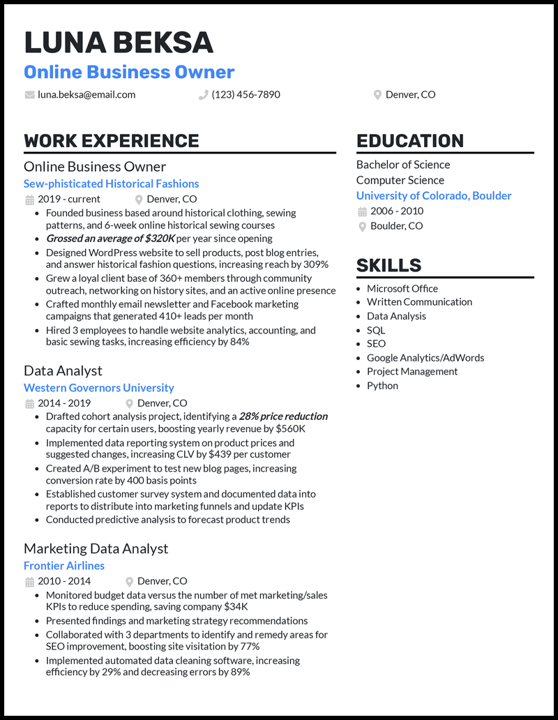 3 Online Business Owner Resume Examples Made for 2024