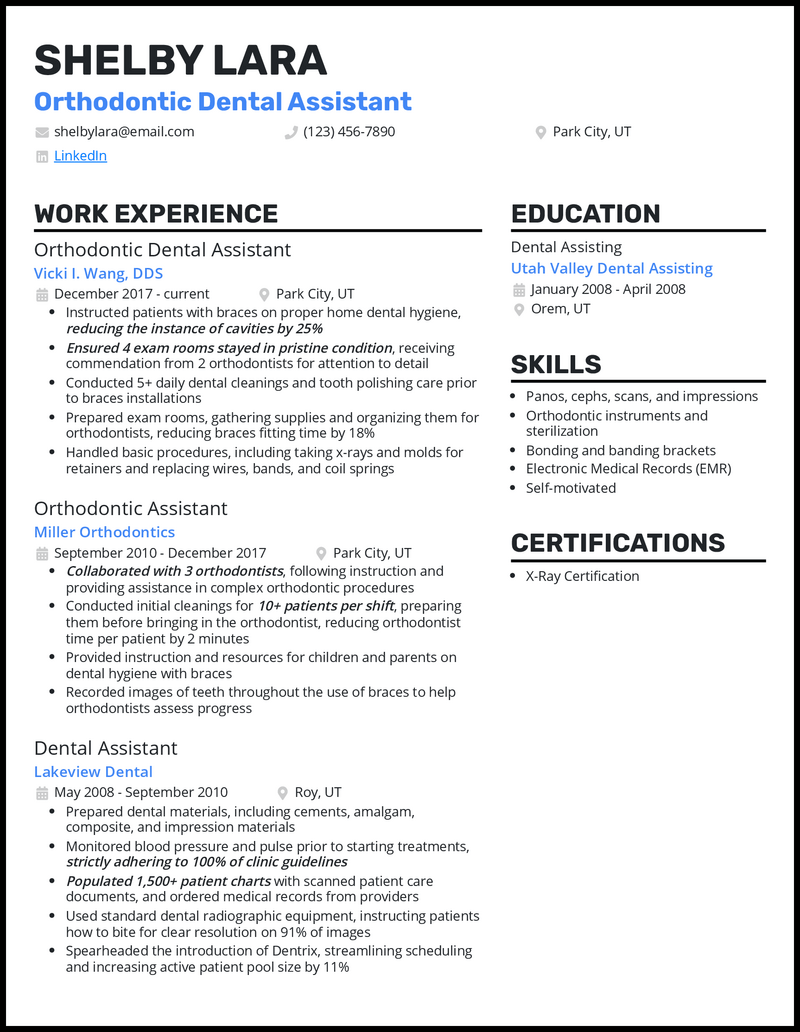 3 Orthodontic Dental Assistant Resume Examples [Edit Free]